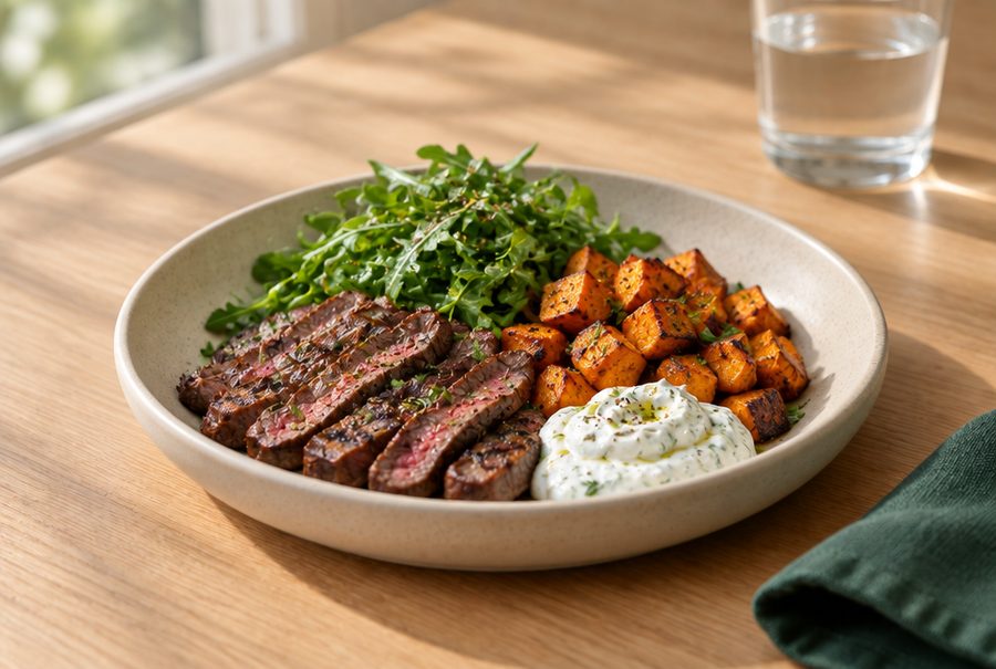 Bol bœuf grillé, patate douce