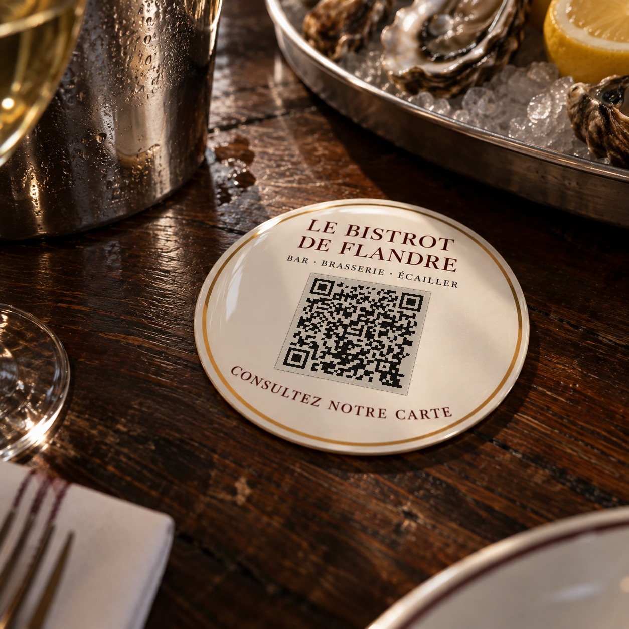 Pastille de table Le Bistrot de Flandre, scannez pour ouvrir la carte