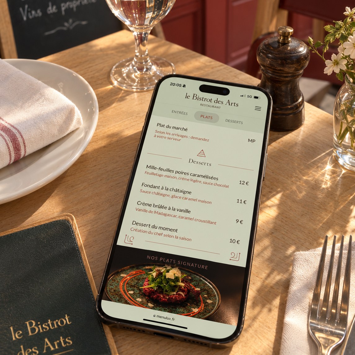 La carte du Bistrot des Arts sur téléphone