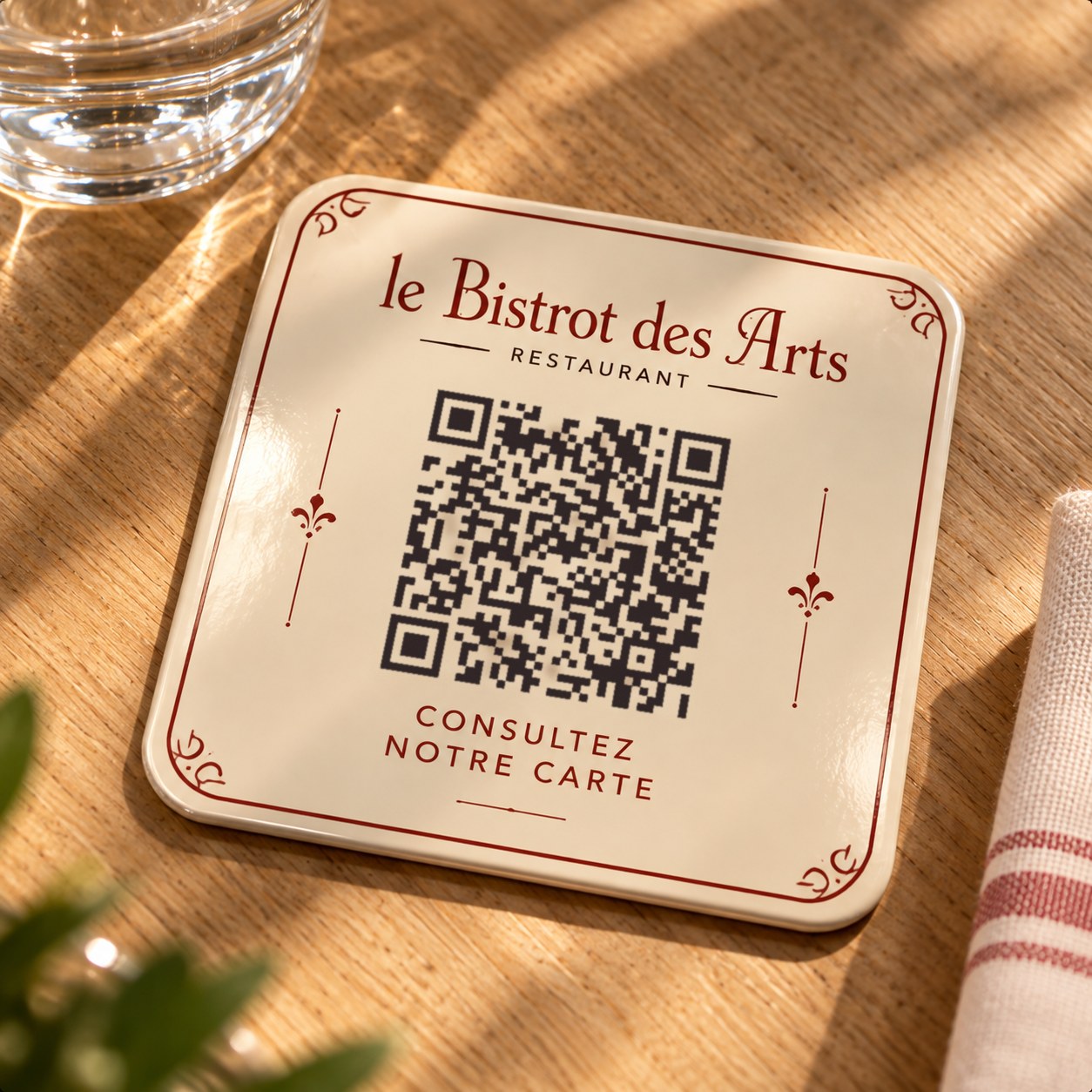 Pastille de table Bistrot des Arts, scannez pour ouvrir la carte