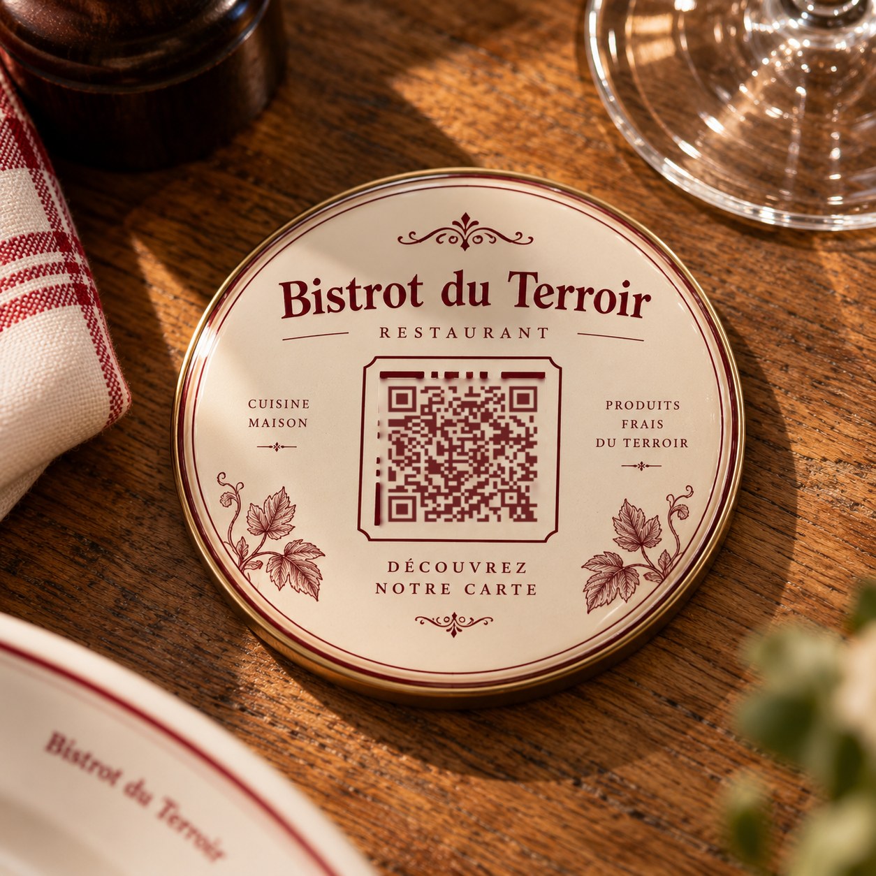 Pastille de table Bistrot du Terroir, scannez pour ouvrir la carte