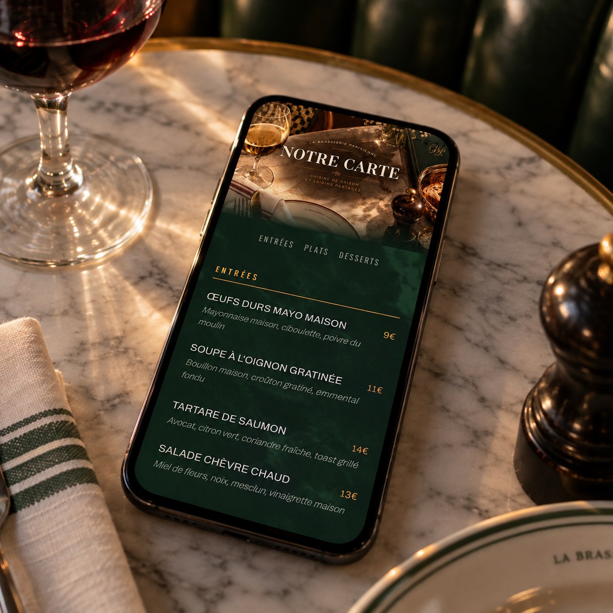 La carte Brasserie Parisienne sur téléphone