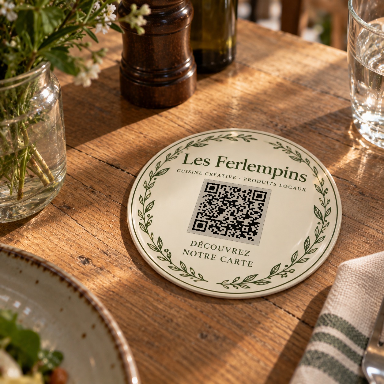 Pastille de table Les Ferlempins, scannez pour ouvrir la carte