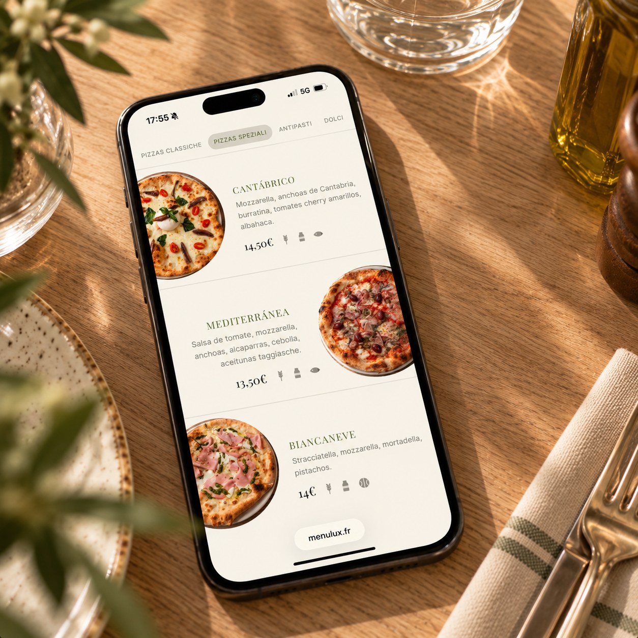 La carte Monnalisa Pizzeria sur téléphone