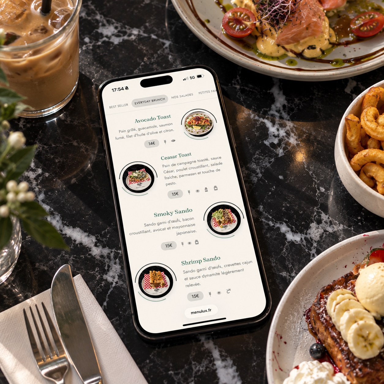 La carte O'Brunch sur téléphone