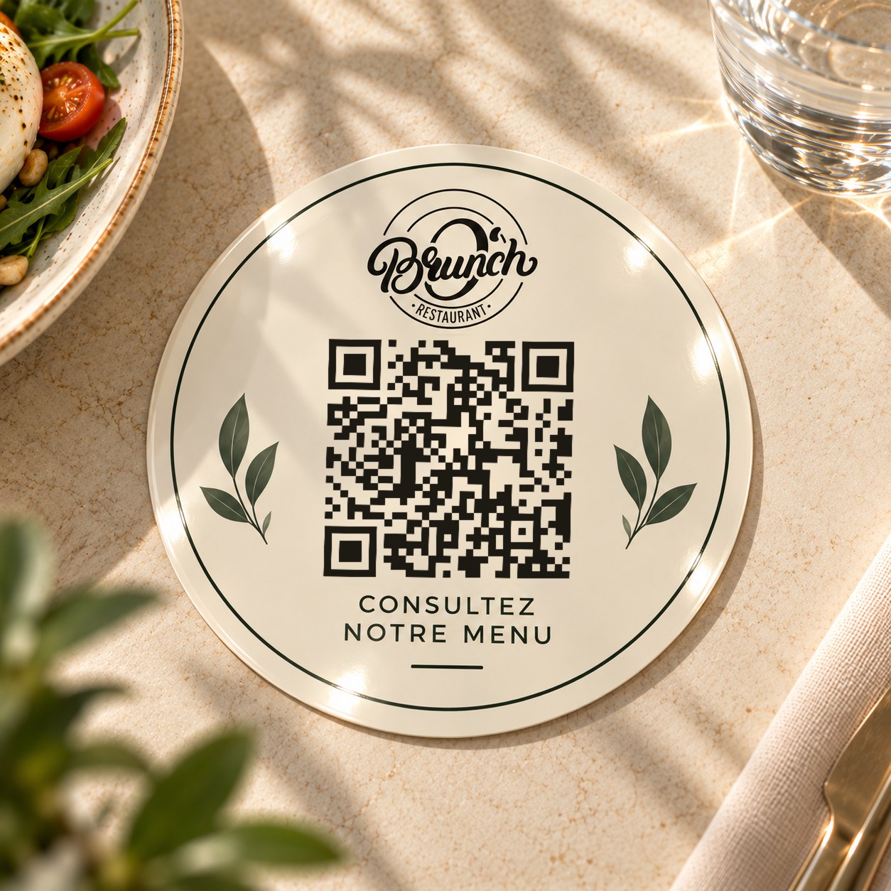 Pastille de table O'Brunch, scannez pour ouvrir la carte