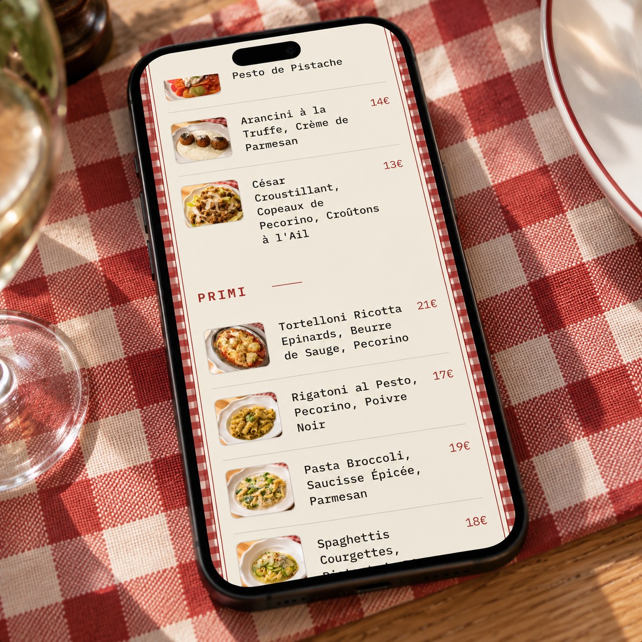 La carte Osteria Brutto sur téléphone