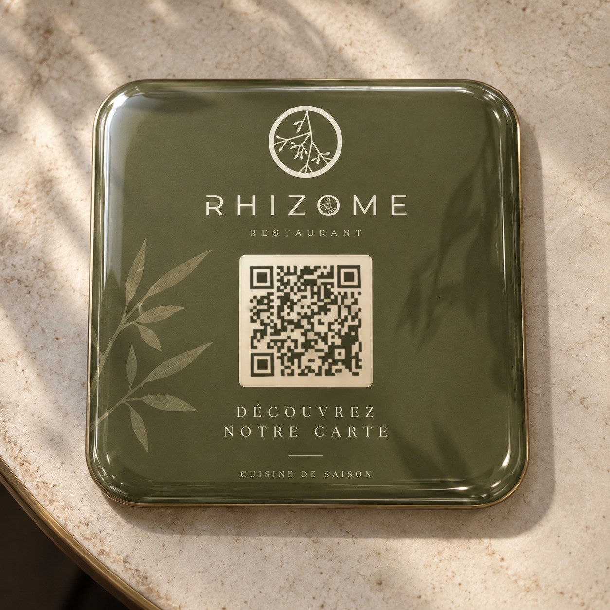 Pastille de table Rhizome, scannez pour ouvrir la carte