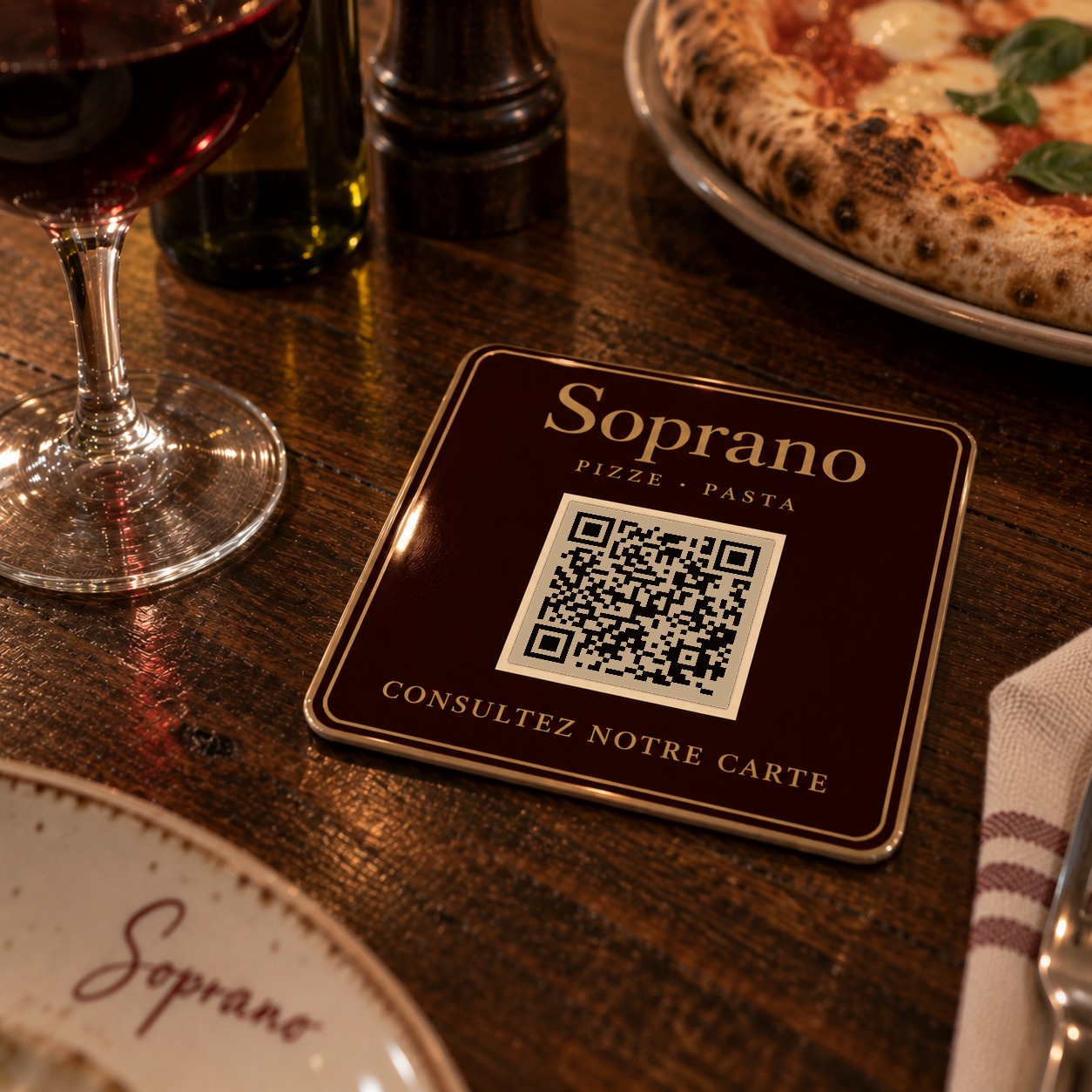 Pastille de table Soprano, scannez pour ouvrir la carte