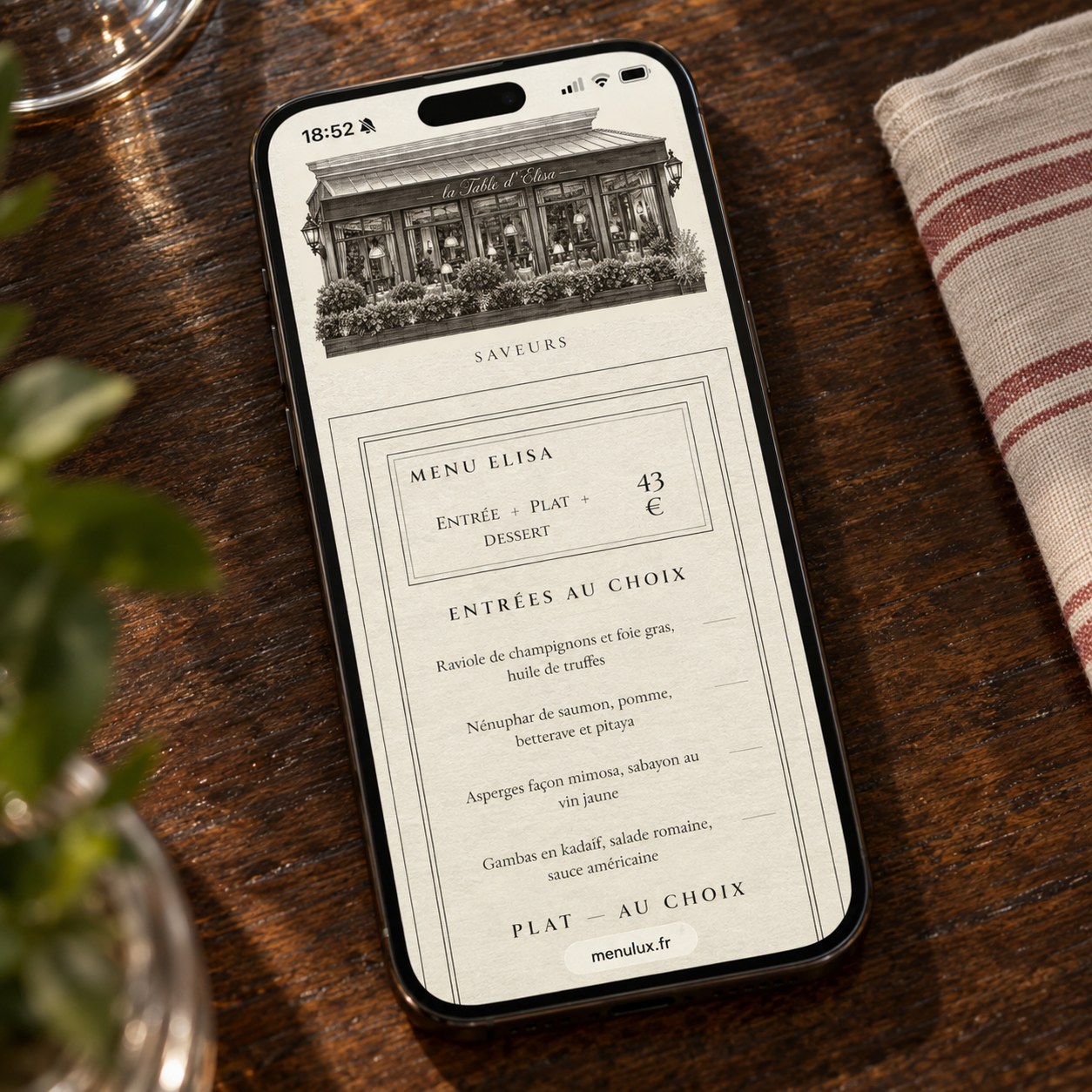 La carte la Table d'Elisa sur téléphone