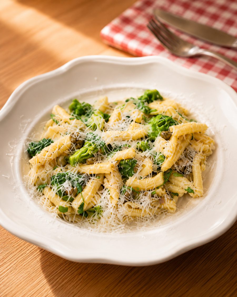 Pasta Broccoli, Saucisse Épicée, Parmesan