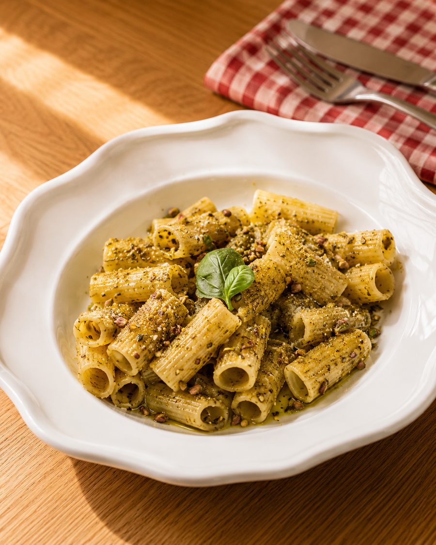 Rigatoni al Pesto, Pecorino, Poivre Noir