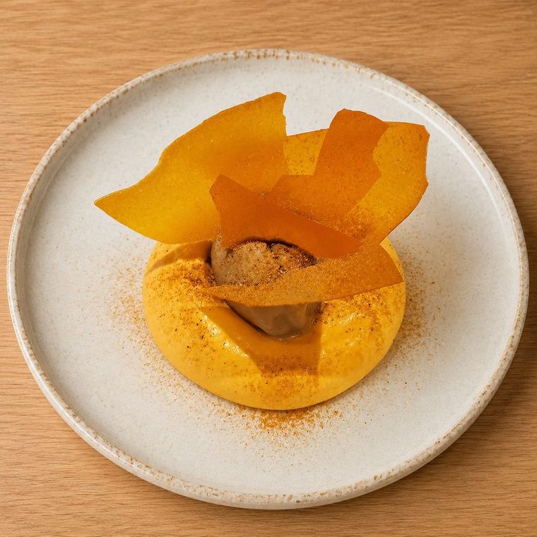 Caramel, tuile dorée & crème légère